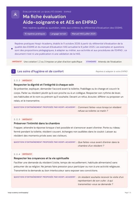 Fiche repères Aide-soignant·e et AES en EHPAD