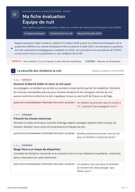 Fiche repères Équipe de nuit