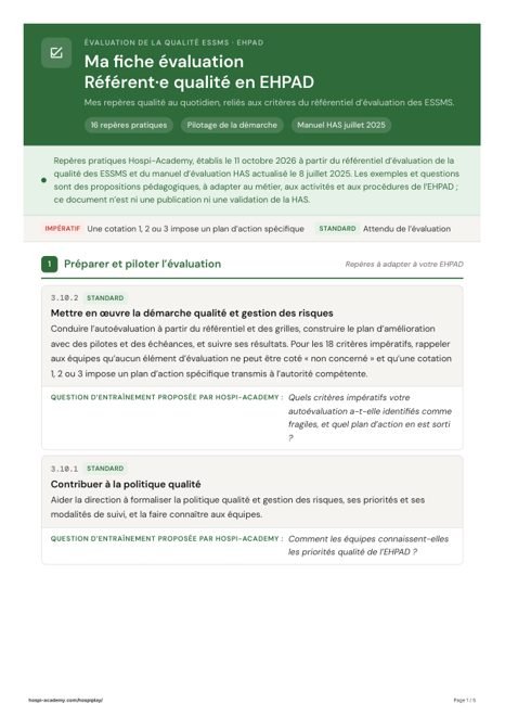 Fiche repères Référent·e qualité en EHPAD